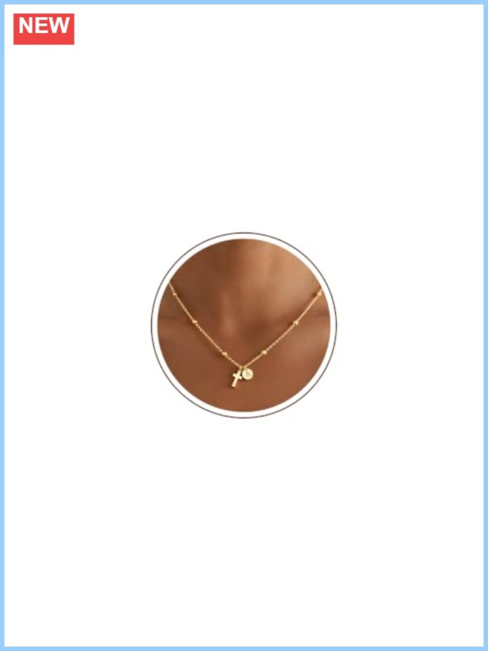 14k Gold Plated Initial Cross Necklace Hypoallergenic Brass Lobster Clasp